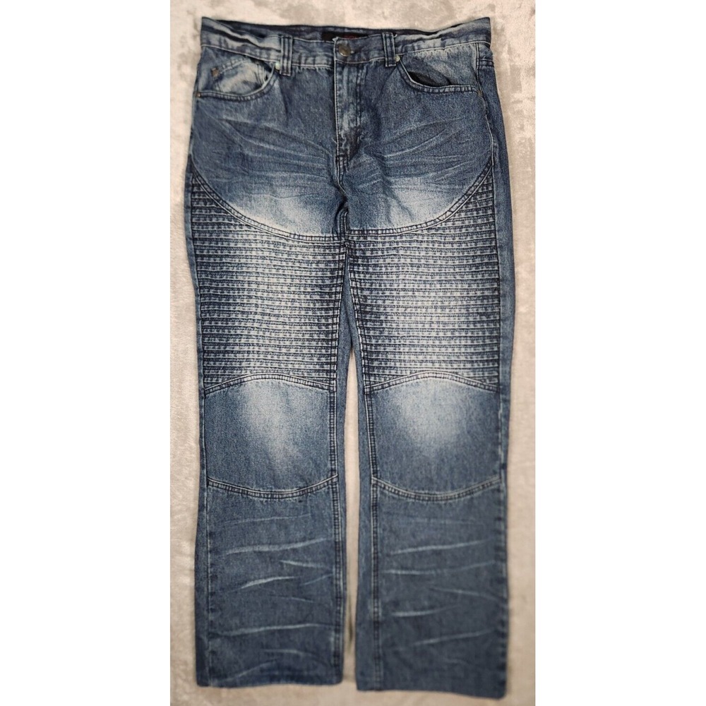 ENYCE Jeans Men's 35X29 (Tag 34X34) Moto Distressed Faded Blue stretch Pre-Owned